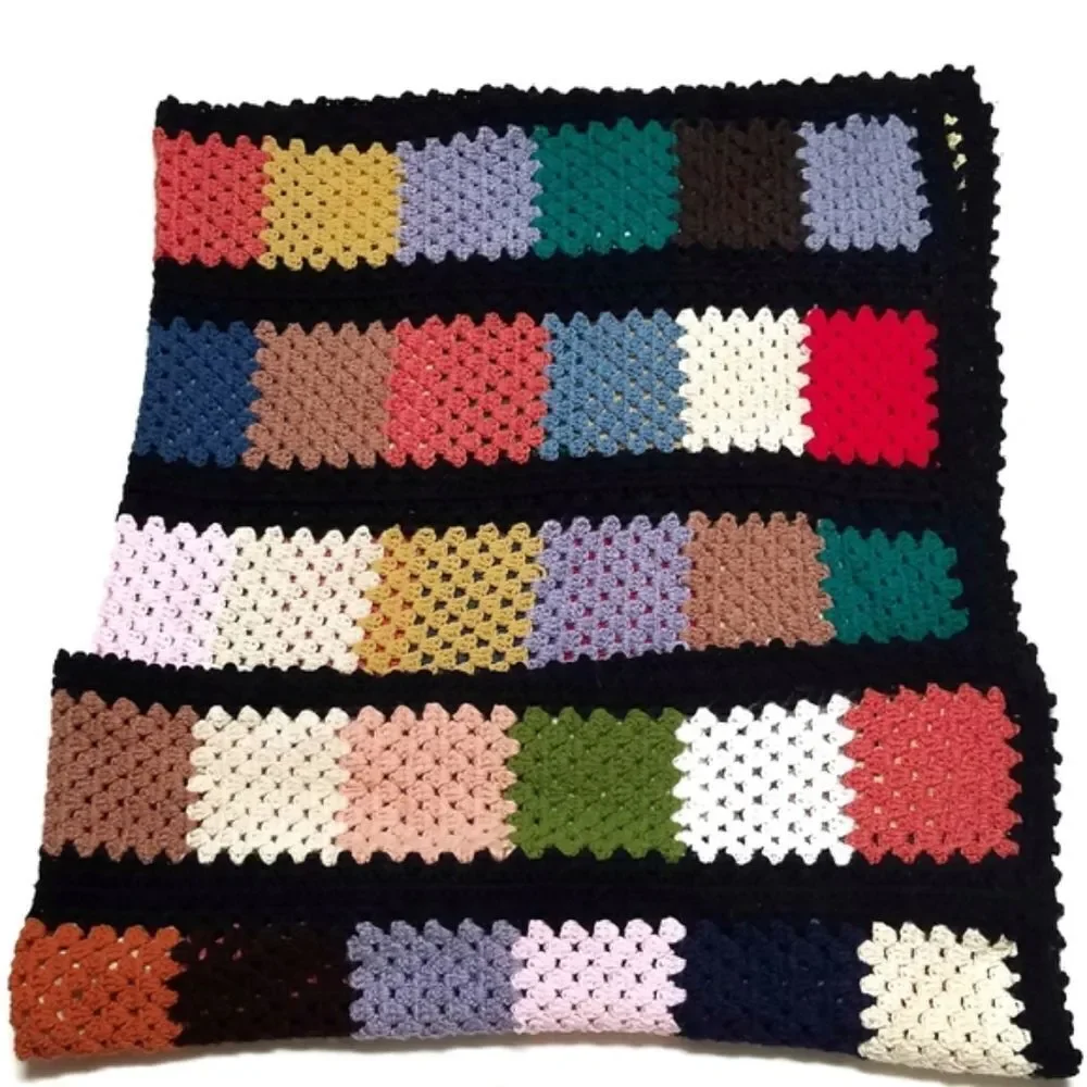 VINTAGE Multicolor Granny Square Crochet Afghan